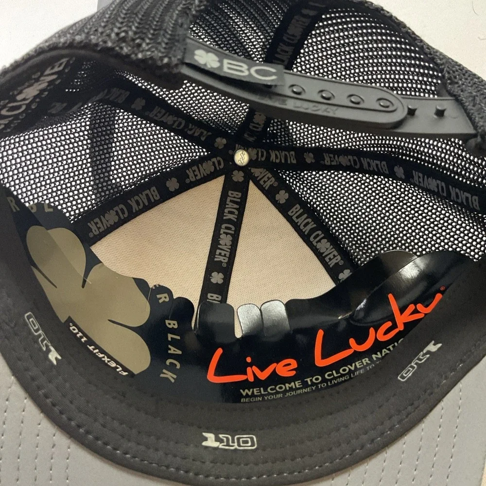 Black Clover‎ Too Much Luck Trucker Hat Adjustable Snapback Cap Grey Black